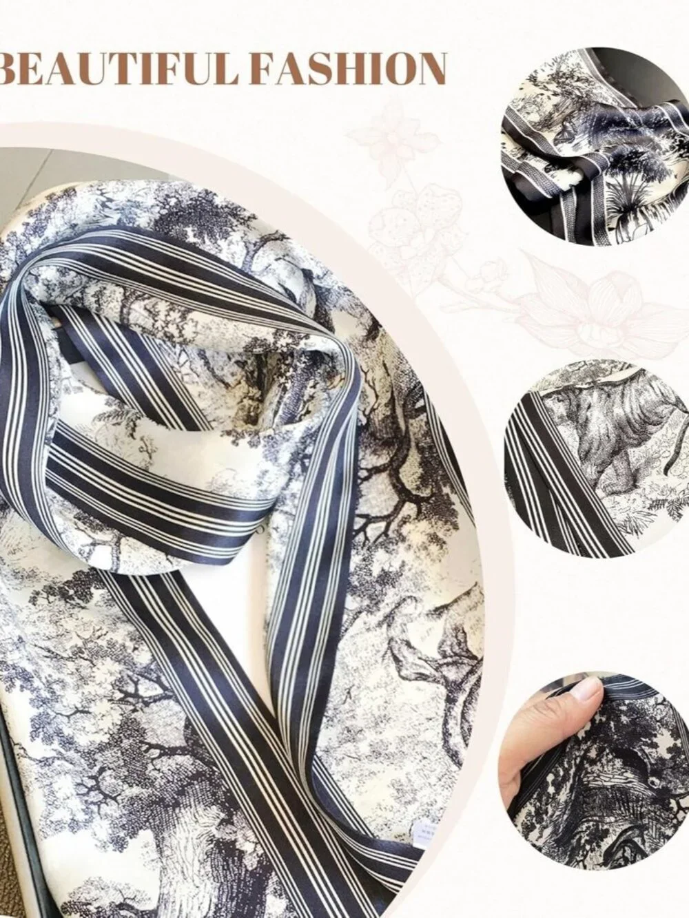 Women's Ink Painting Black Edge Color Elegant Oblique Angle Scarves Bag Scarfs